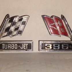 Chevy V Flags Emblems Pair 396 Turbo-Jet (65 Chevelle)