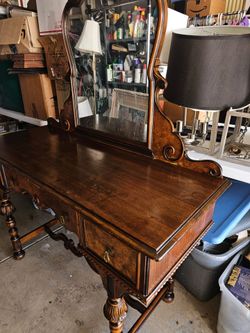 Antique Wooden Vanity Dresser with Mirror