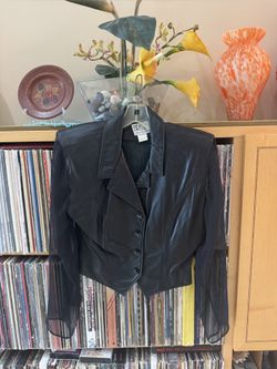 VTG, NW/OT, LAMBSKIN LEATHER Button-front JKT/SHIRT,S,Sheer Sleeves,MADE in USA