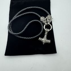 New Wolf Torque Thors Hammer Pendant Leather Necklace Heavy Fenrir Serpent