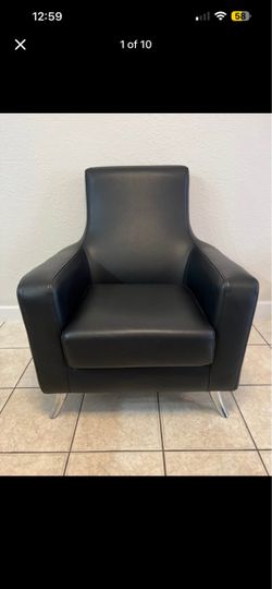 Black Leather Accent Chair with Chrome Legs
