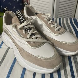 Niche designer sneakers NEROGIARDINI WHITE/BEIGE LEATHER & SUEDE SNEAKERS - WEDGE HEEL