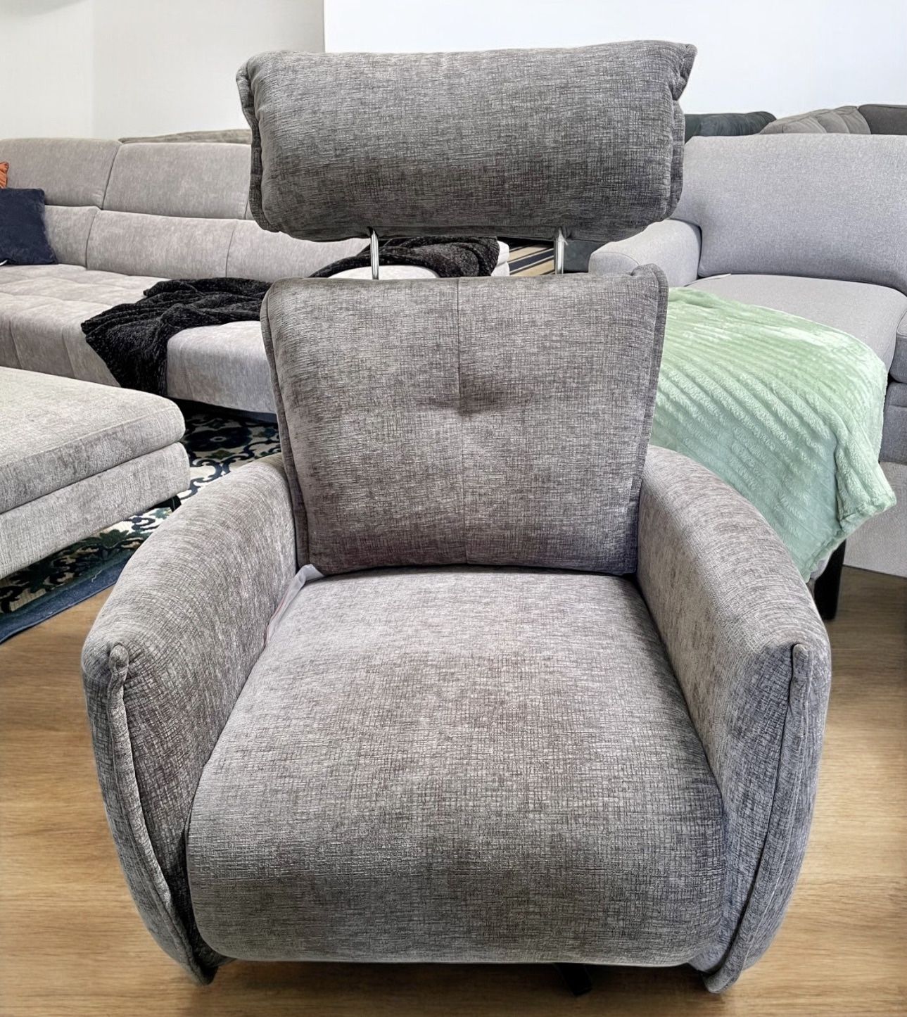 Brand New Swivel Recliner Chair w/ Adjustable Headrest – Gray – Only $349