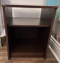 Dark Brown Wood Nightstand with Open Shelves