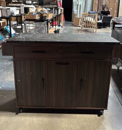 Kitchen Island with Trash Can Storage Cabinet, Rolling Kitchen Cart on Wheels with Drop Leaf, Spice Rack, Towel Rack and Adjustable Shelf