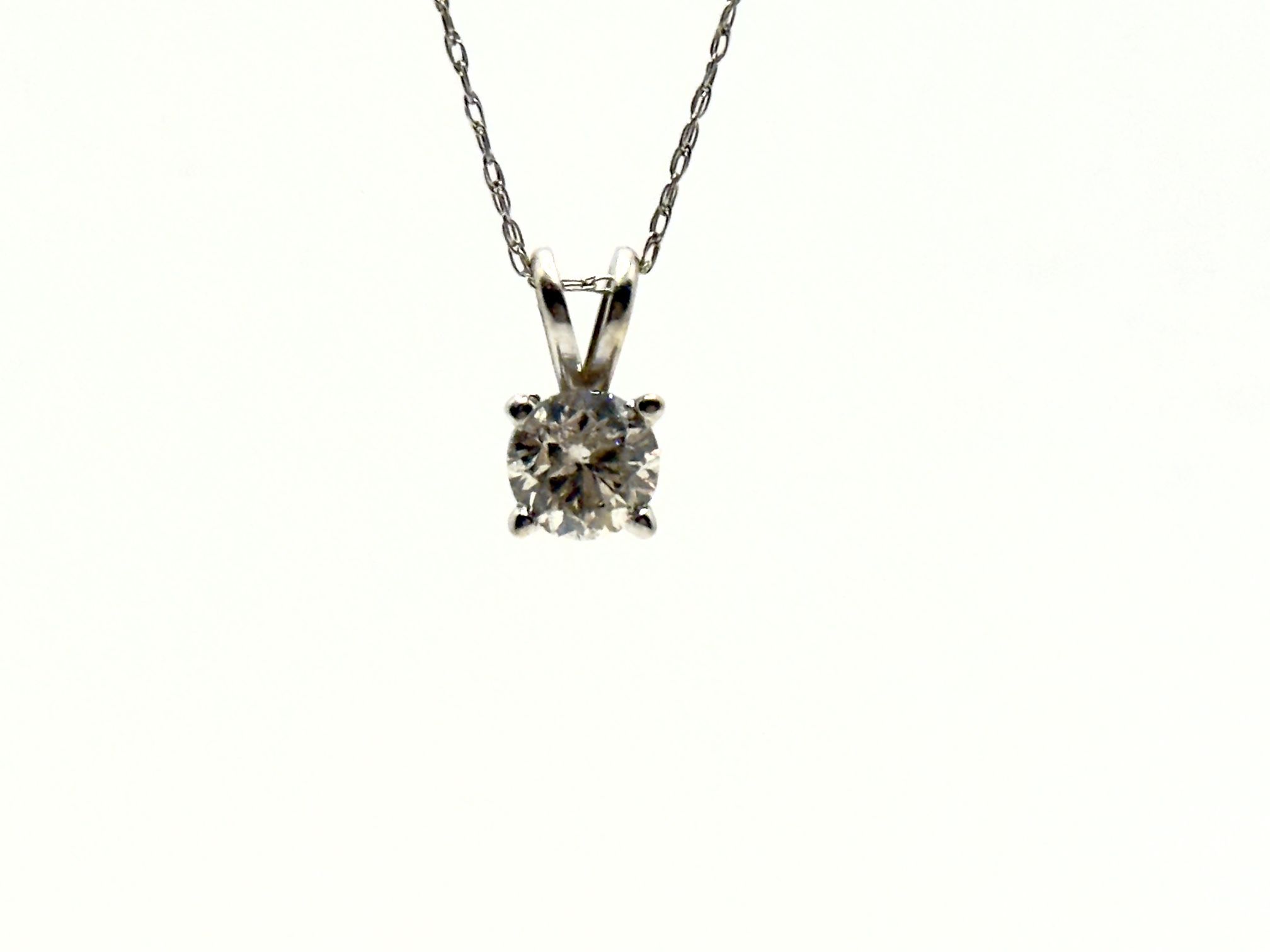 14K White Gold Diamond Solitaire Pendant .84 Carat