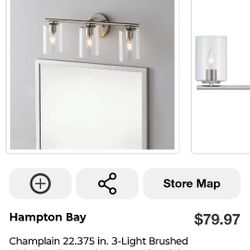Hampton Bay Champlain Brushed Nickel Bathroom Vanity Light with Clear Glass Shades