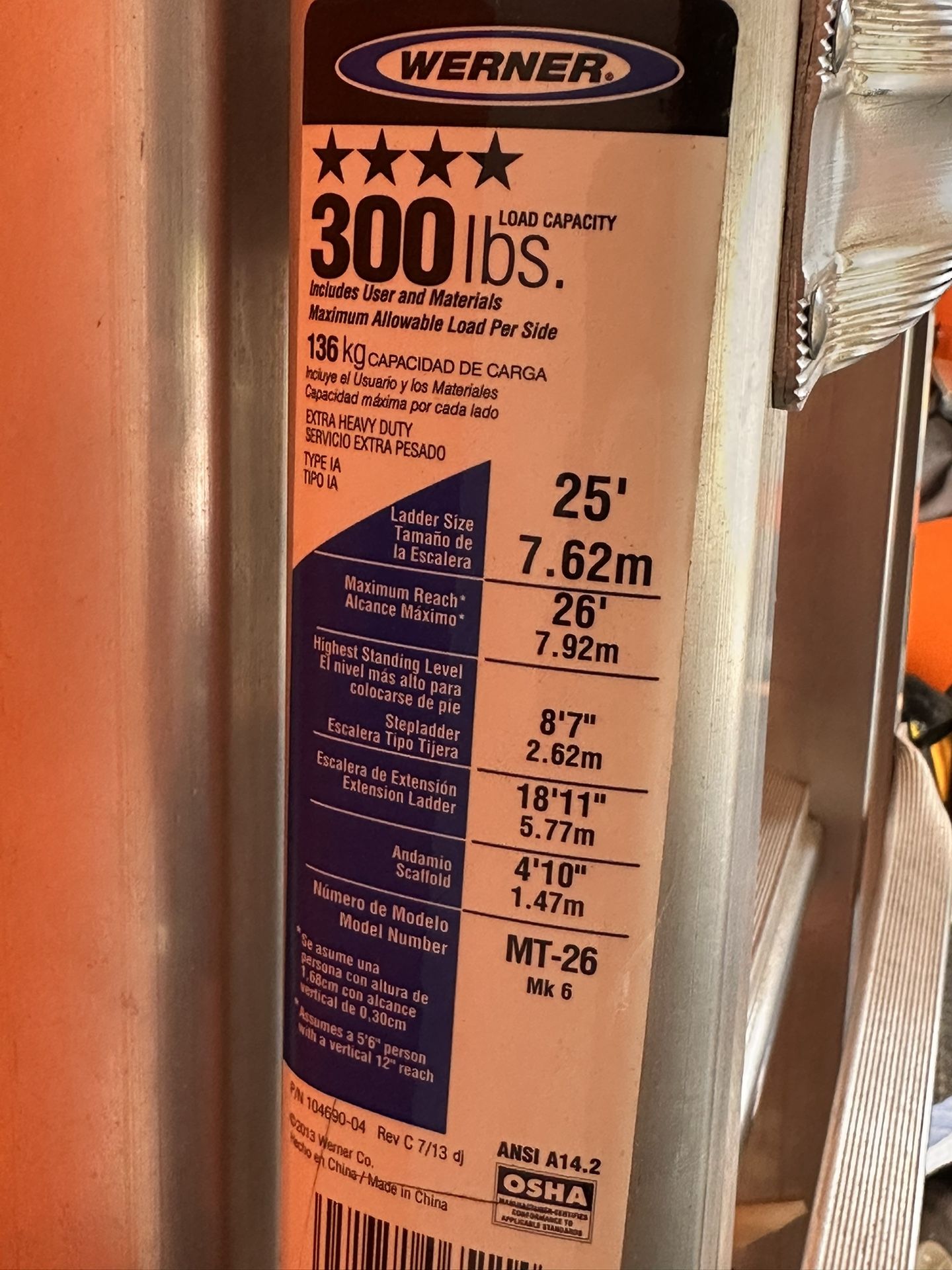 Werner MT-26 26ft Aluminum Multi-Position Ladder – $50 (Firm)