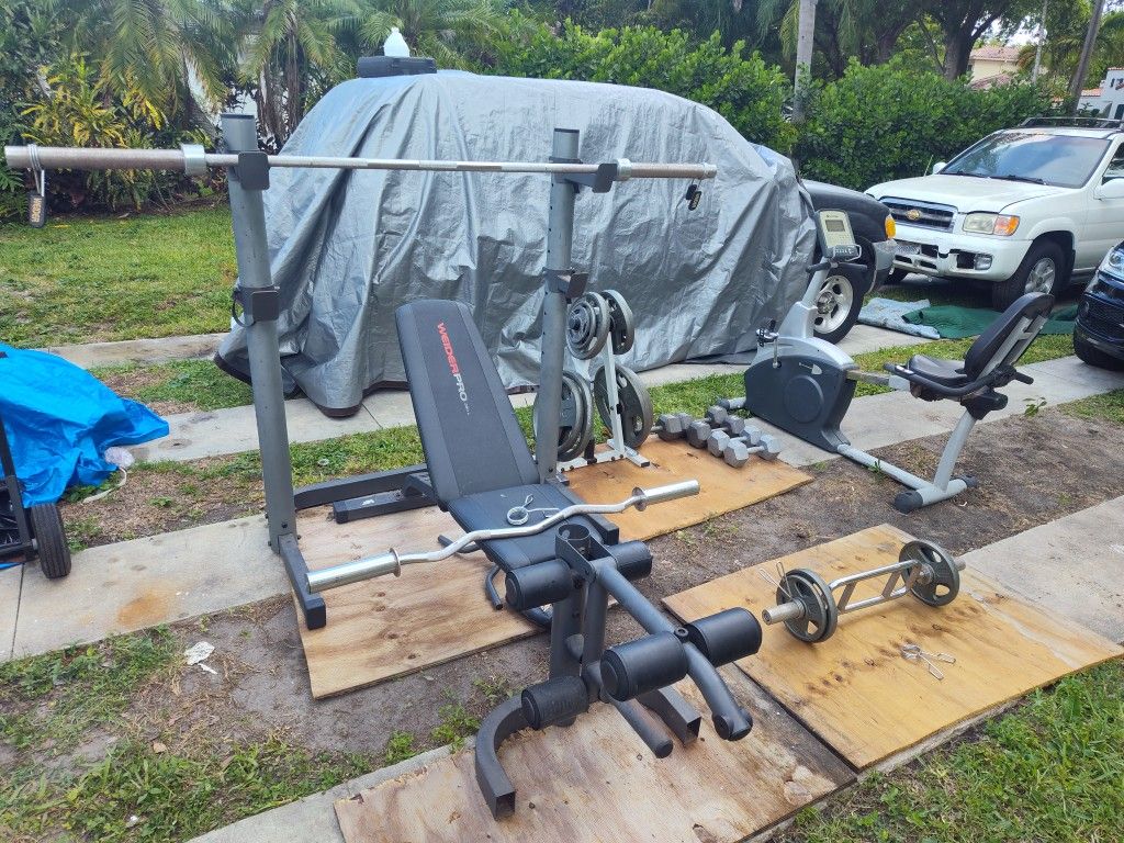 Squat And bench (Welder Strong) 390 Pounds Weights Excluding Olympic Bar And bicep Curl Bars For Total Of 100 Extra Pounds