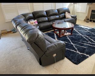 Dark Gray Leather Power Reclining Sectional Sofa