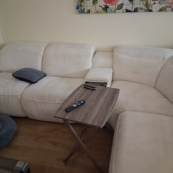 Ashley Home Furniture -Off-White Cloth Sectional W/ 2x Electrical Recliners