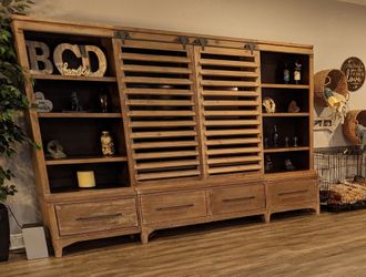 Rustic Wood Entertainment Center with Barn Doors
