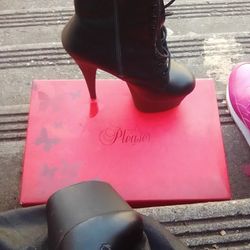 Brand New PLEASER 6 Inch Black Leather Boot Laced Style 