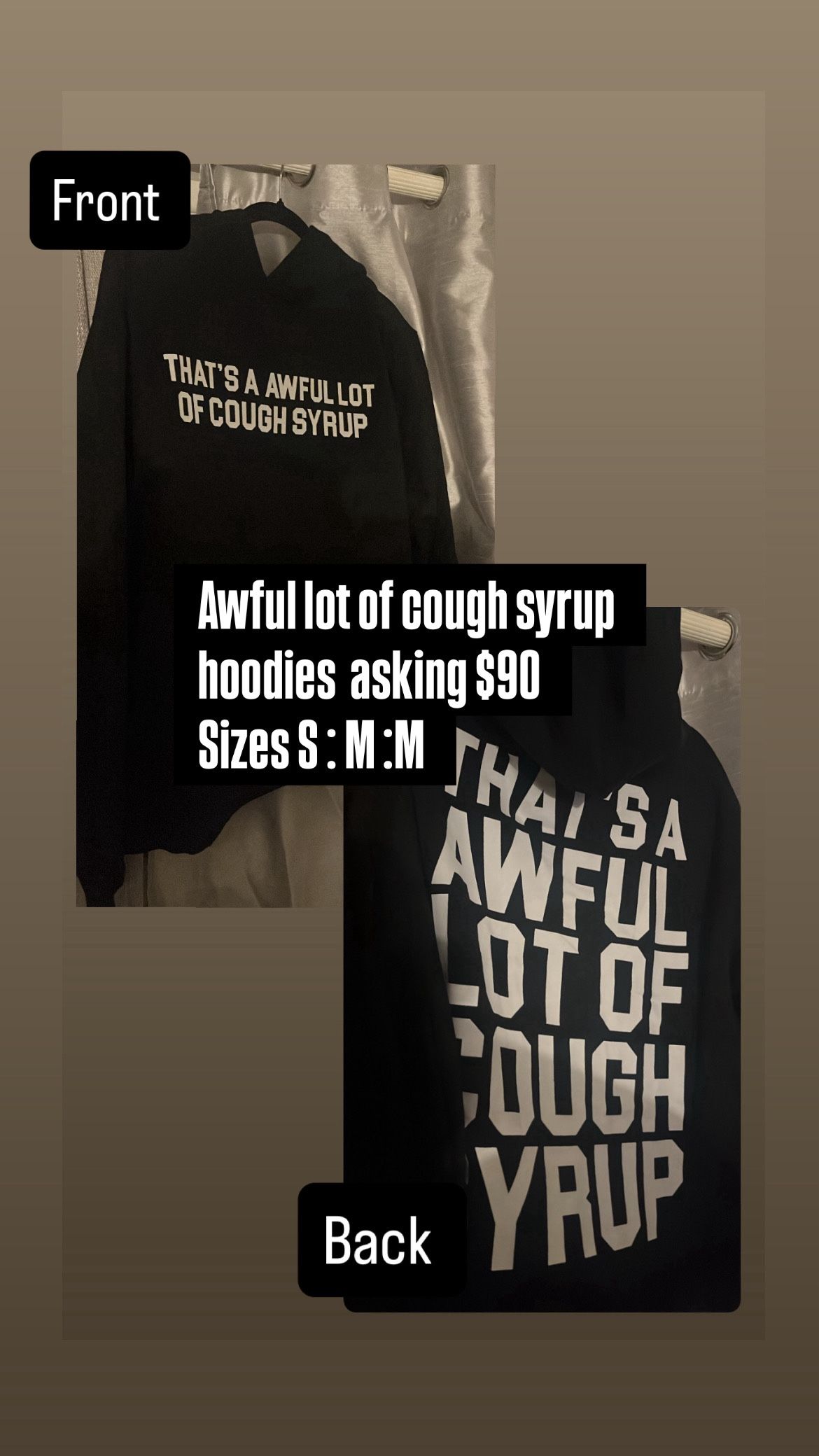 Awful Lot Of Cough Syrup Hoodie sizes small medium