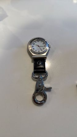 Croton Key Ring Watch Mens 37mm White Dial Silver Tone Compass
