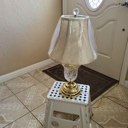Antique Small Table Lamp Gold And Cristal Glass  22" High 