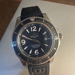 Breitling Superocean Stainless Steel Blue Dial 43mm blue rubber band Automatic Men's Watch.  New