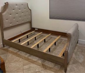 Queen Bed Frame with Fabric Headboard and Footboarc