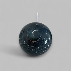 Mystical Black Sphere Candle with Silver Stars - Ideal for Fortune Telling, Magic Rituals, and Occult Decor
