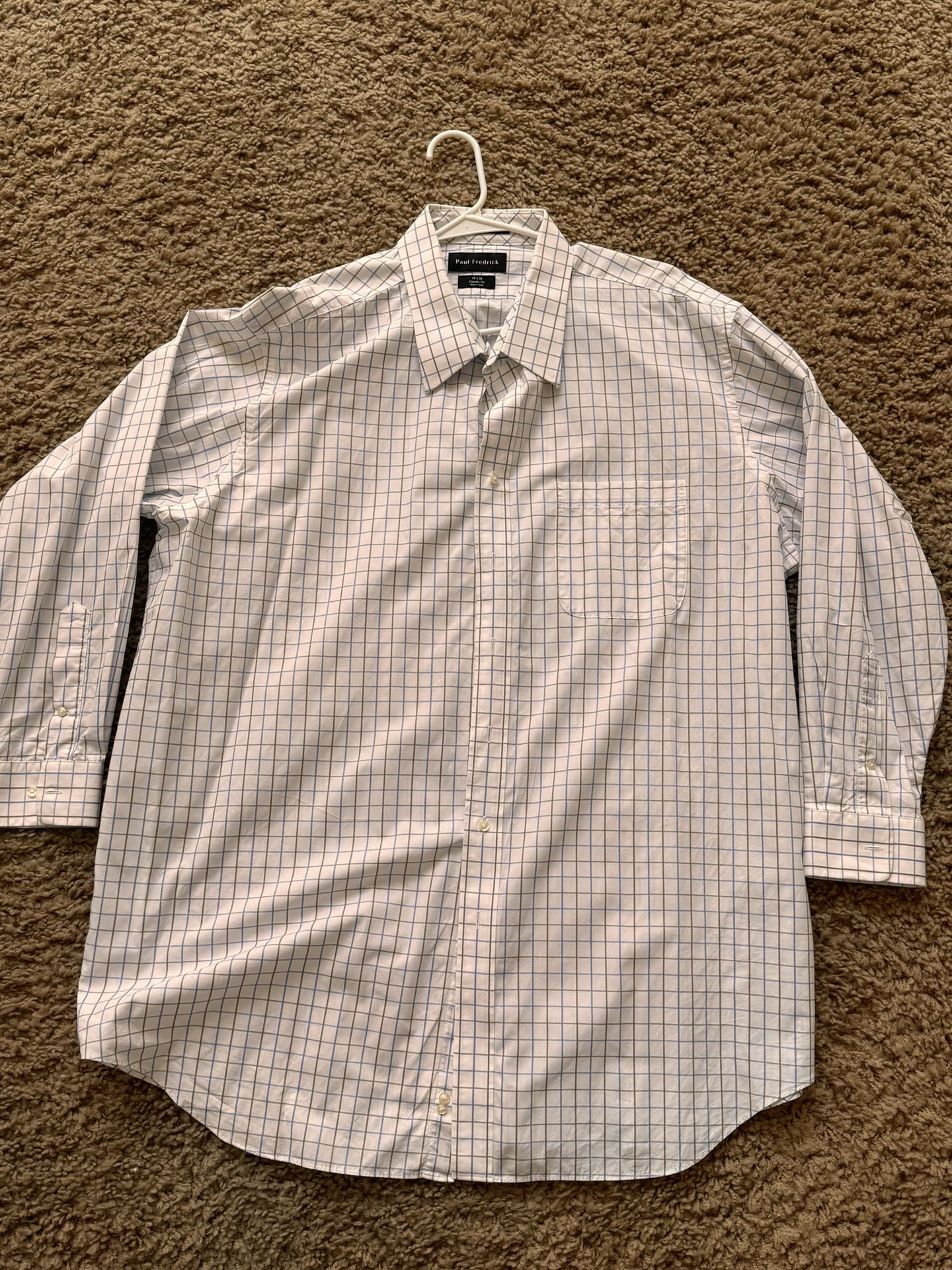 Men’s Dress Shirt Size 19 35 Paul Frederick Brown/Blue Plaid