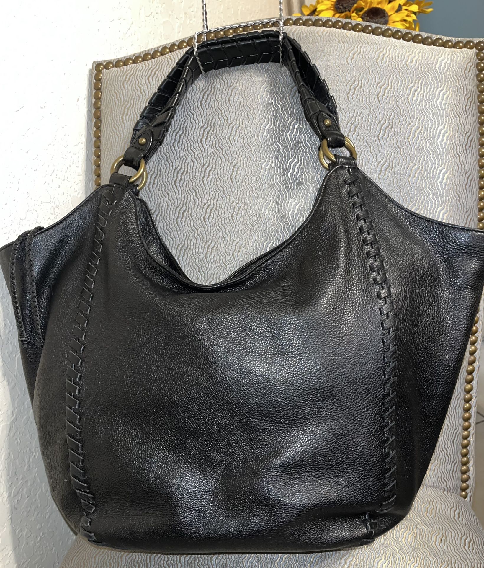 Banana Republic Black Leather Hobo w/ Whipstitch Detailing 