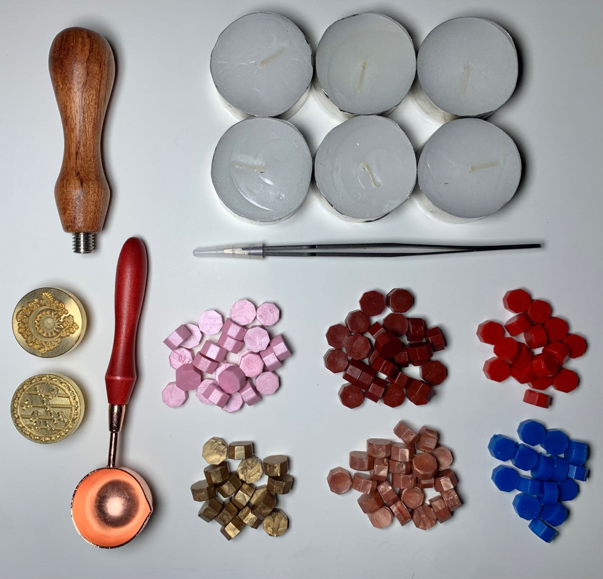 Wax Seal Stamp Kit, 2 Seals, 100+ Wax Beads, Spoon, 6 Small Candles