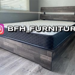 Queen Grey Aticus Platform Bed With Ortho Mattress Included 