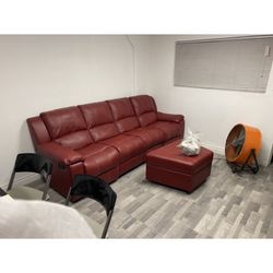 Red Leather Couch. All Seats Recline