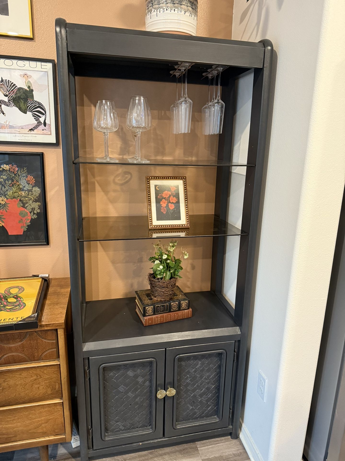 Vintage Bar Cabinets With Glass Shelves X2