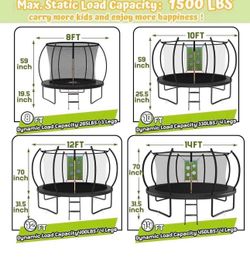 Trampoline Outdoor 14FT 12FT 10FT 8FT with Safety Enclosure Net, Recreational Trampoline for Kids and Adults, Anti-Rust, ASTM Approved, Black