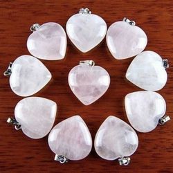 6PCS Charming Pink Rose Quartz Stone Heart Pendant Bead Jewelry Accessories