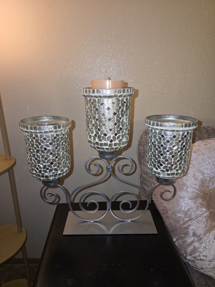 Mosaic Glass And Metal Candle Holder