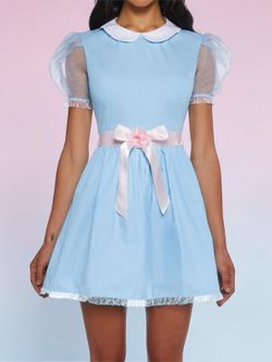 Halloween Creepy Grady Twins Costume for Women Blue Babydoll Dress, S