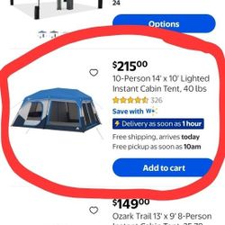 NEW Ozark Trail 10-Person Instant Cabin Tent with LED Lights