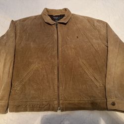 Polo Ralph Lauren Jacket Men Large Brown Corduroy Full Zip Flannel Lined Vintage