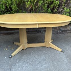 Vintage Blonde Wood Pedestal Dining Table 