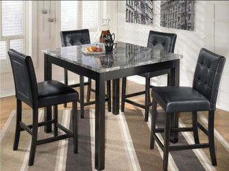 Ashley Furniture 5-Piece Counter Height Dining Set – Black/Faux Marble