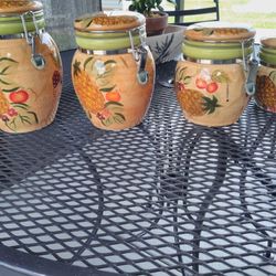 Set of 4 Gourmet Accent Fruit. Canister Hinged Lids