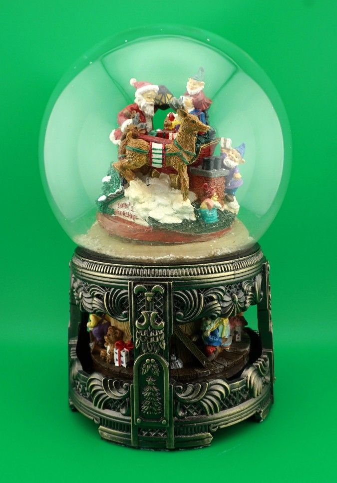 Vintage Santa's Workshop Musical Snow Globe Rotating