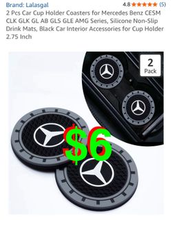 2 Pcs Car Cup Holder Coasters for Mercedes Benz CESM CLK GLK GL AB GLS GLE AMG Series, Silicone Non-Slip Drink Mats, Black Car Interior Accessories fo