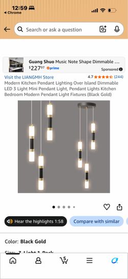 Modern LED Pendant Light Fixture Black Gold