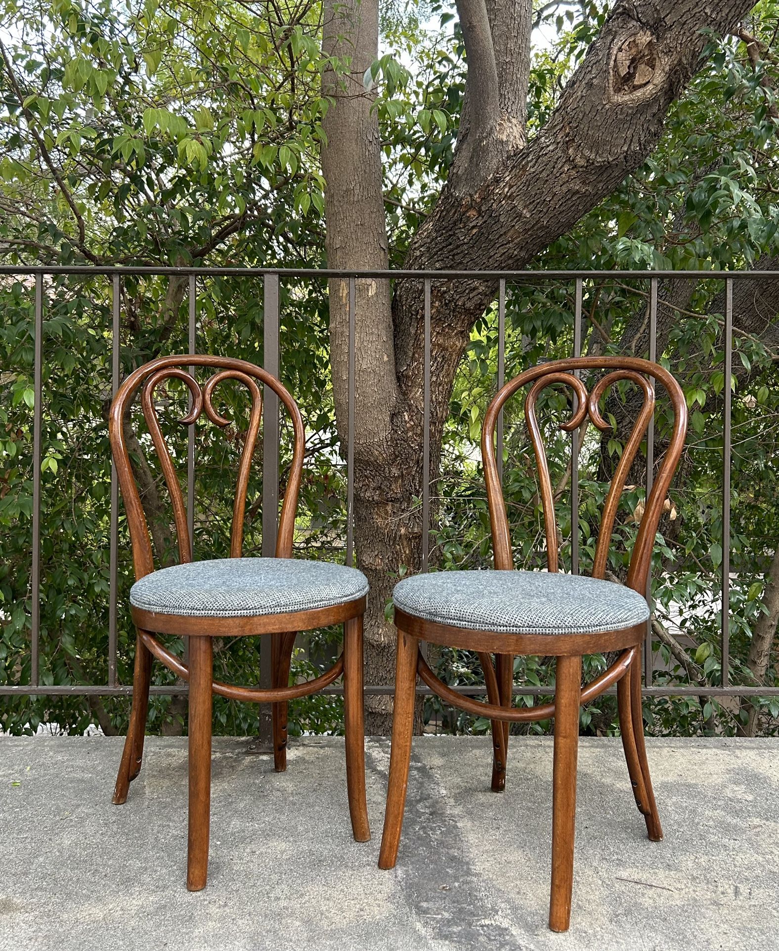 Vintage Mid Century Modern Gray Tweed Bistro Chairs Set of 2