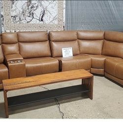 6 Pc Leather Modular Power Sectional (New )