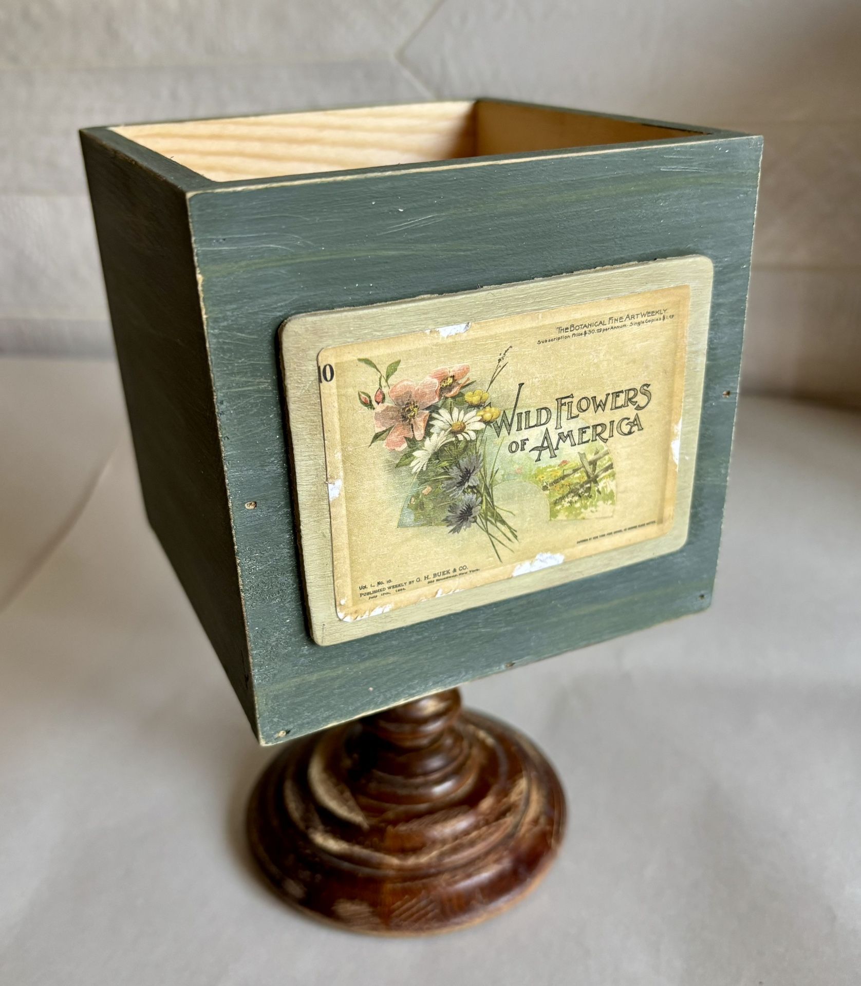 Upcycled DIY Green Planter Box On Wood Pedestal