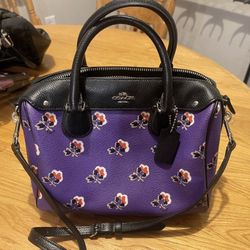 COACH Purple Leather Bramble Rose Bennett Crossbody Satchel Bag Purse