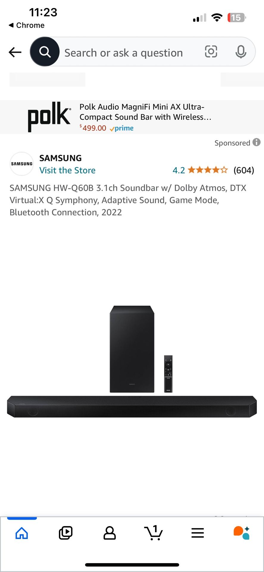 Samsung - HW-Q60B 3.1ch Soundbar with Dolby Audio / DTX Virtual:X - Black