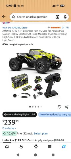 AMORIL 1/10 RTR Brushless Fast RC Car