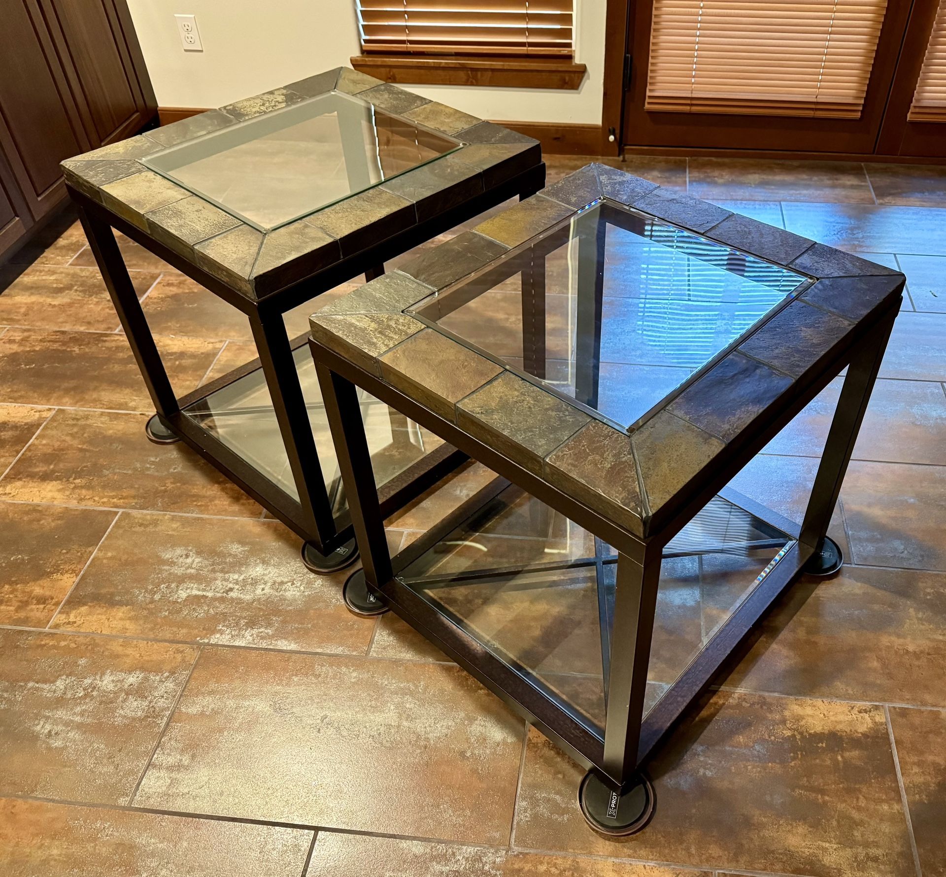 Slate Steel And Glass Side Tables 