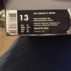 Air Jordan 9 Retro….Black…Red…Teal And Yellow Size 13