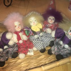 Vintage Porcelain Face Stuffed Clowns